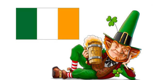 Lutin de la Saint Patrick et drapeau irlandais